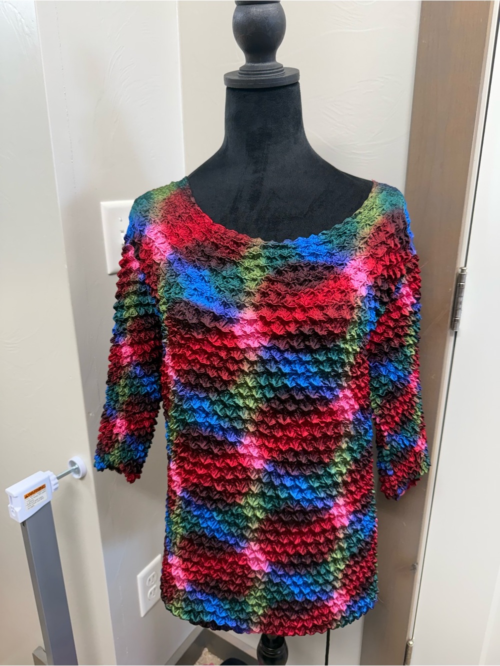 Vintage Periscope Popcorn Shirt Stretch OSFM Rainbow Y2K Grunge Tunic 3/4 Sleeve